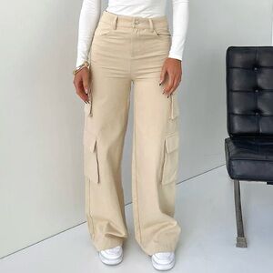 Wide Leg Beige Cargo Pants - That’s So Fetch